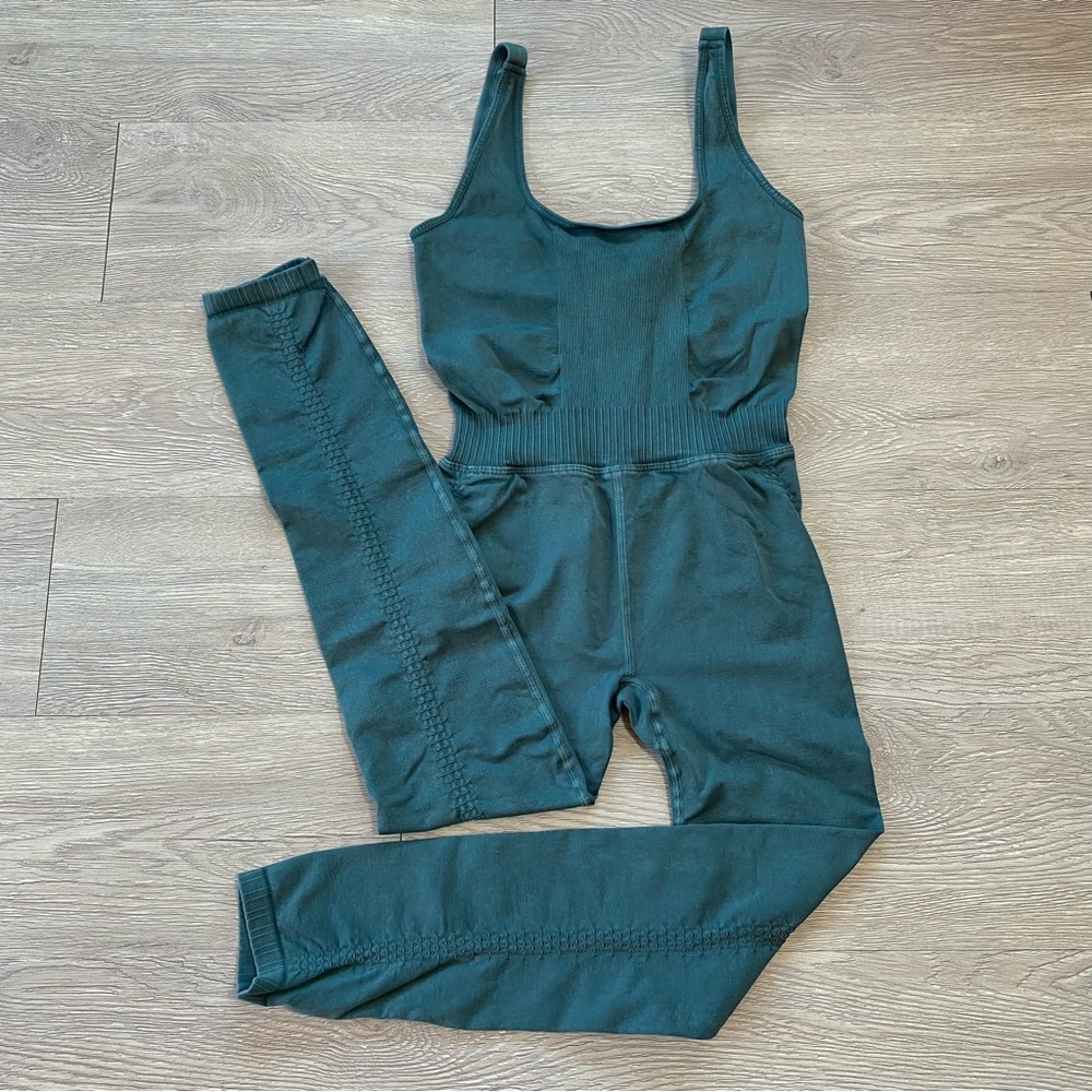 FP Movement by Free People Teal Seam-Detail Jumpsuit